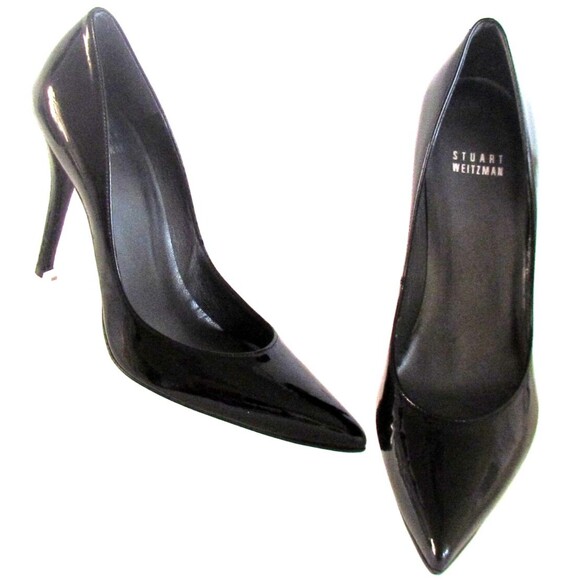 DESIGNER STUART WEITZMAM BLACK PATENT LEATHER POINTED TOE HIGH HEEL PUMPS 8.5 N - Picture 8 of 12